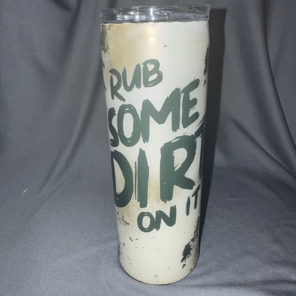 RUB SOME DIRT ON IT Baseball Tumbler, Novelty Pattern, White/Black/Red
